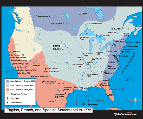 Carte des USA en 1776